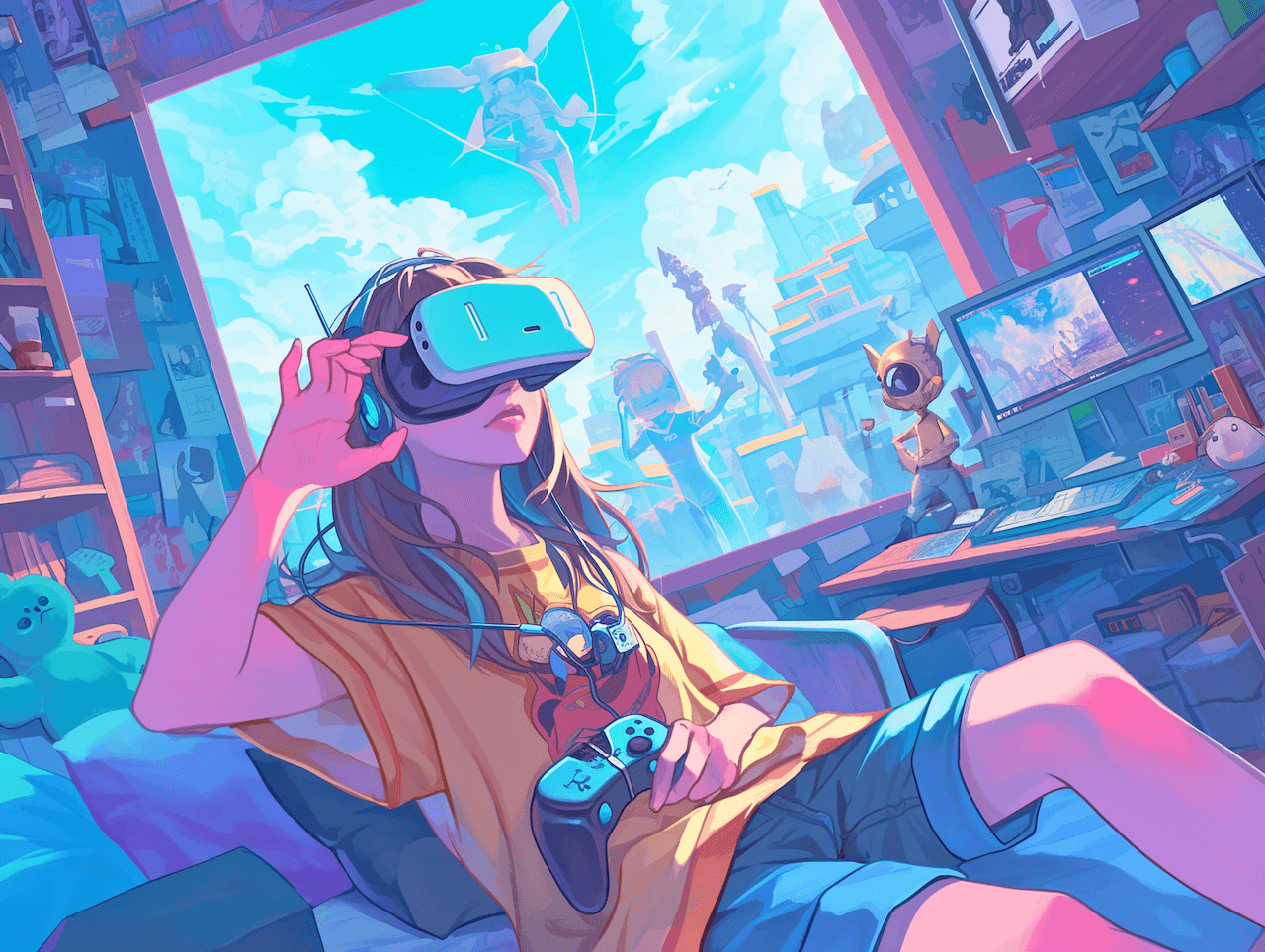 仮想現実メガネを使用したアニメキャラクターのメタバース